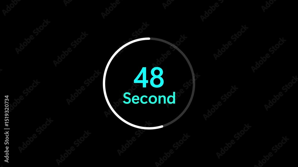 Countdown timer displaying fifty five seconds with progress bar circle against a black background for time measurement. Countdown timer displaying fifty five seconds with progress bar circle against a black background for time measurement.