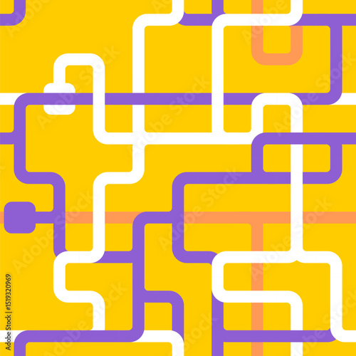 Seamless water infrastructure pattern - connecting pipes geometric maze design. Utility piping colorful background.