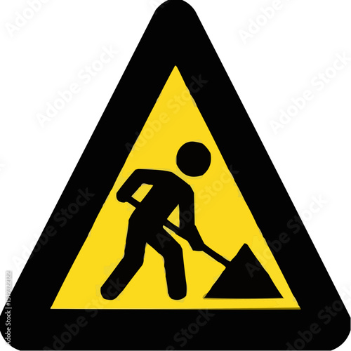 Construction worker icon in triangular safety sign design  