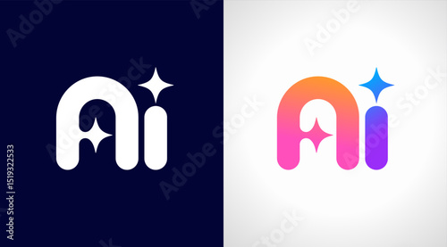 AI logo, Artificial Intelligence modern gradient icon. Colorful minimalist star and letters A and i icon. Vector design