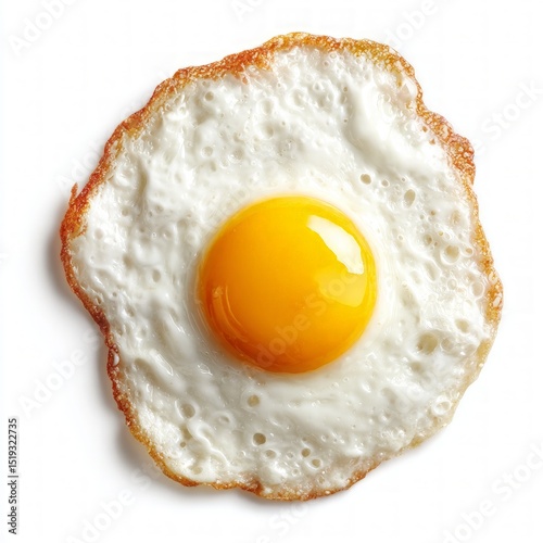 Fried Egg Top View On White Background