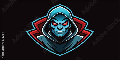Hooded Figure with Glowing Red Eyes on a Black Background