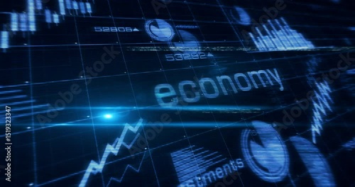 Economy business charts and diagram symbol technology loop concept. Abstract sign on glitch screens seamless and looped.