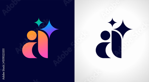 AI logo, Artificial Intelligence modern gradient icon. Colorful minimalist star and letters A and i icon. Vector design