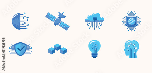 Technology icon set vector design illustration in flat style