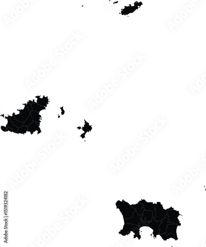 black silhouette map of channel islands with administrative borders on white background, vector illustration