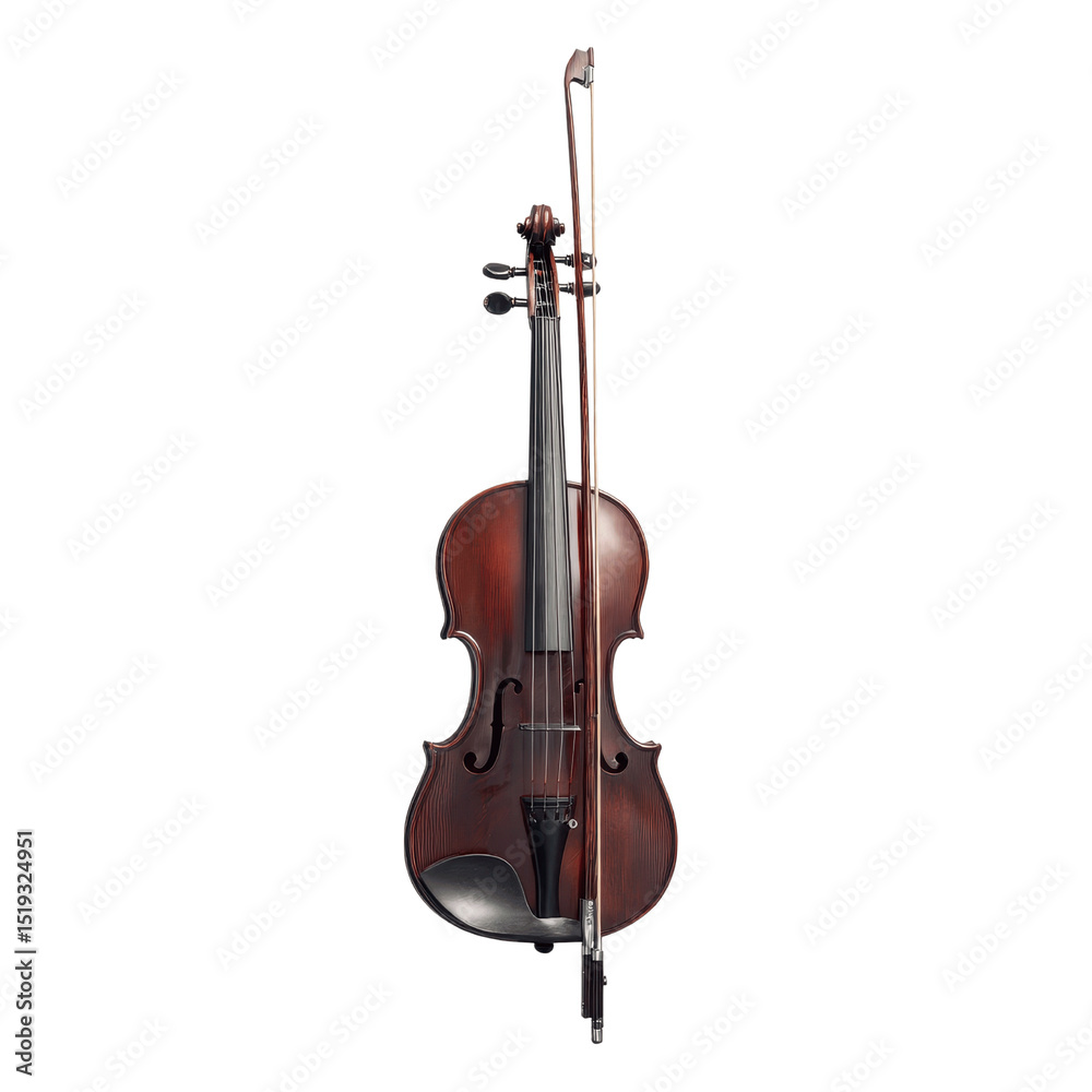 Fototapeta premium Antique Violin with Bow Isolated on Green Transparent background