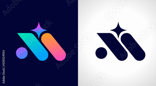 AI logo, Artificial Intelligence modern gradient icon. Colorful minimalist star and letters A and i icon. Vector design