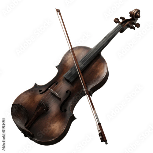 Antique Violin with Bow, Classic String Instrument, Musical Instrument