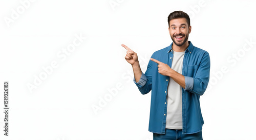 Excited Man Pointing, Presenting Something, Advertisement, Promotion, Announcement