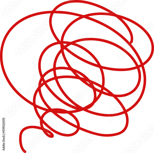 Red abstract tangled loops and swirls in expressive sketch style
