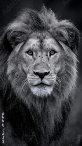  black and white portrait of a majestic lion 