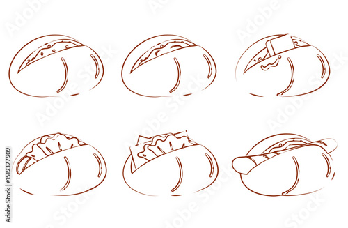 Hand-drawn round savory bread illustrations