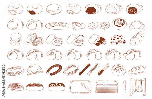 Variety of hand-drawn bakery bread illustrations