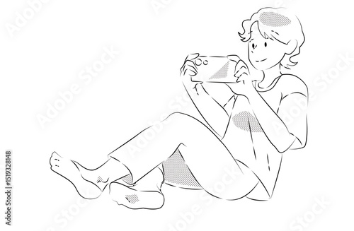 Young man looking at smartphone screen