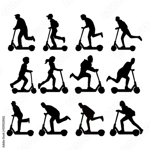 Silhouette of a Person Riding an Electric Scooter