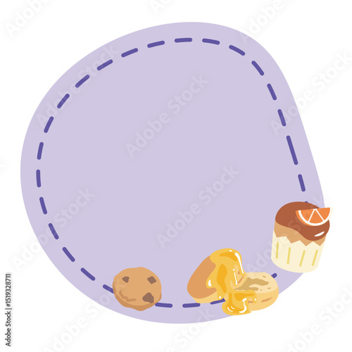 Lavender Message Frame with Cookie, Scone and Cupcake Illustration
