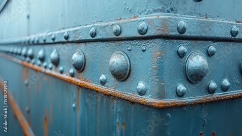 Close-up view of zinc plates on boat hull protecting against seawater corrosion. Zinc anodes installed to prevent electrochemical reaction, oxidation. Maritime technology, vessel maintenance.