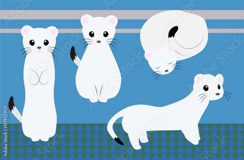 Four Poses of Cute Stoat Illustration