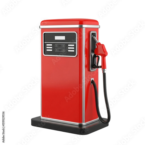 Digital illustration of a red gas pistol with gasoline dispenser pumps isolated on transparent background.