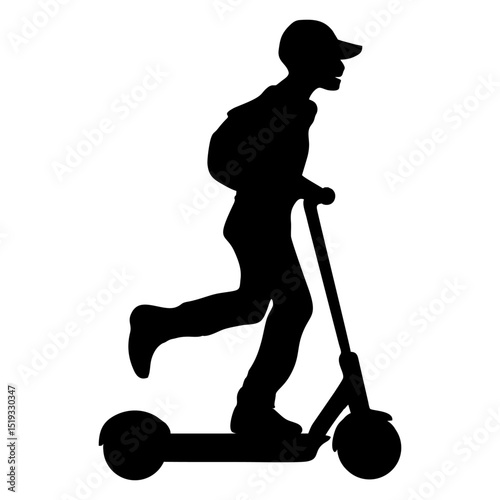 Silhouette of a Person Riding an Electric Scooter