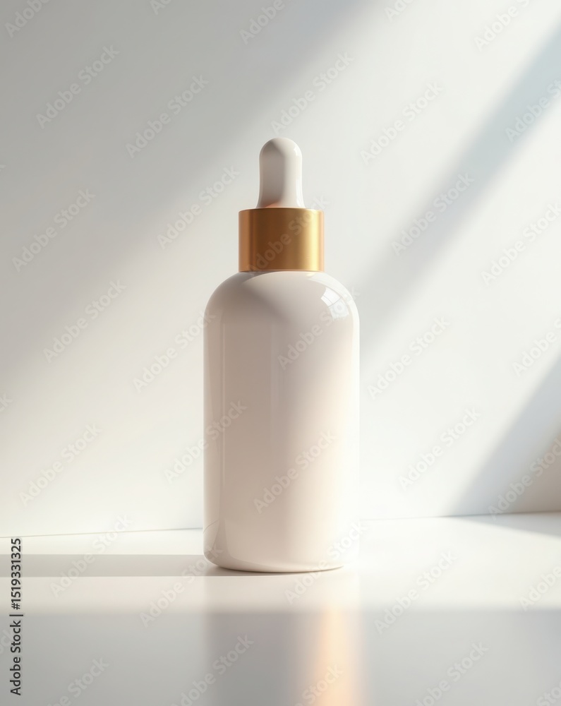 White dropper bottle with gold cap isolated on white background White dropper bottle with gold cap isolated on white background