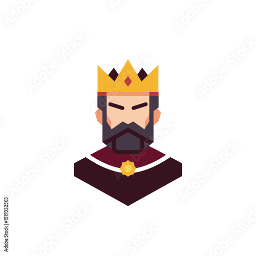Geometric King Illustration with Crown and Beard on a White Background