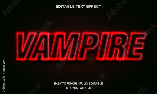 Vampire Text, Editable Text Effect Template, Futuristic Red Neon Light Typeface