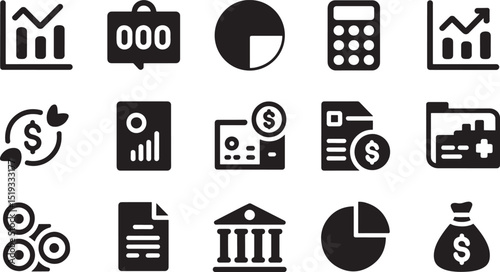 Business Finance Icon Set Vector Illustration Data Analysis Management Strategy Planning Report Presentation Marketing