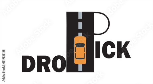 Print, set of pick up and drop service, delivery service logo, Pick and drop to destination location, track vehicle system on map