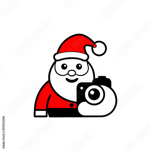 a jolly santa taking photo with a camera logo  