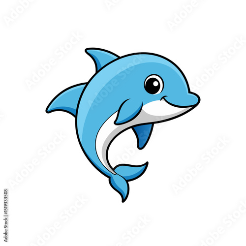a happy cute  dolphin  black outline on white .svg