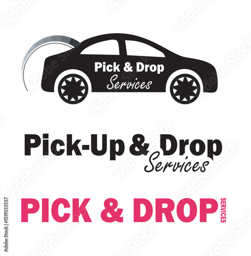 Print, set of pick up and drop service, delivery service logo, Pick and drop to destination location, track vehicle system on map