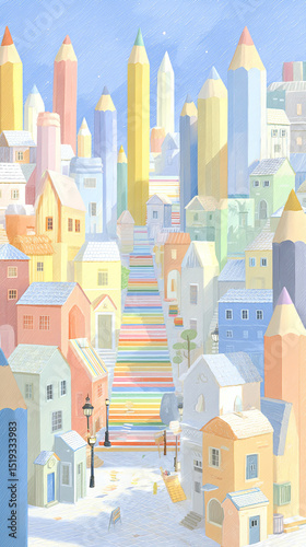 Stationery kingdom constructed by pencils and erasers