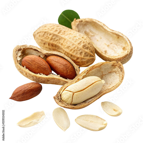 Close-up of healthy, organic peanuts in the shell on a white background, a natural and isolated snack