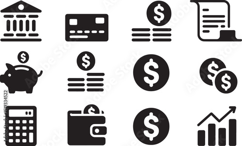 Financial Icon Set Vector Illustration Business Banking Investment Accounting Management Money Currency Economy Finance