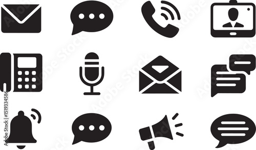 Minimal Style Messaging and Contact Icon Set Streamlined Graphics for Digital Communication and User Interface Enhancement Design