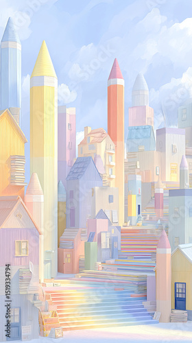 Stationery kingdom constructed by pencils and erasers