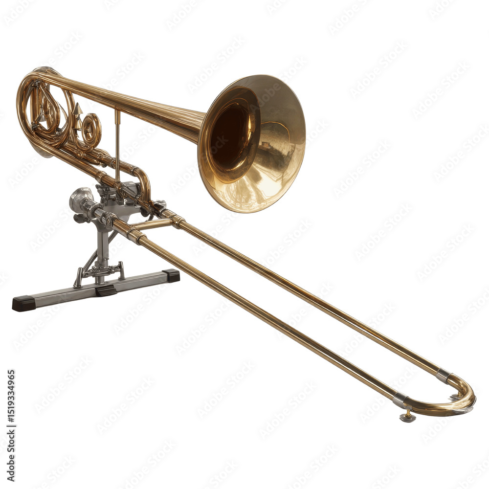 Obraz premium Bass Trombone on a Stand, Isolated on White Transparent background