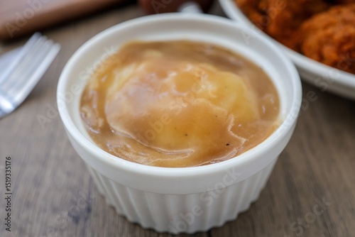 Mashed potatoes in a white bowl