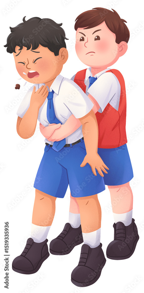 Fototapeta premium PMR Student Performing Heimlich Maneuver First Aid Illustration