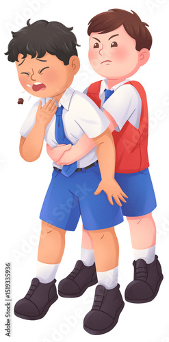 Фотография PMR Student Performing Heimlich Maneuver First Aid Illustration