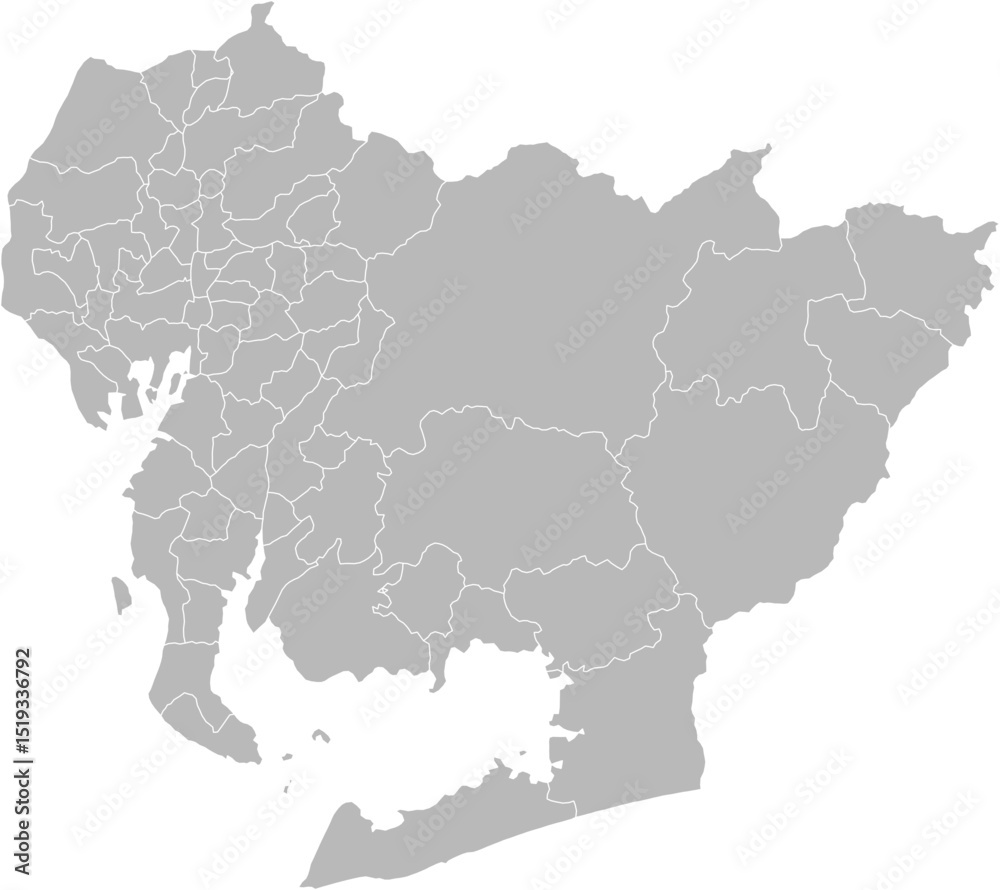 Obraz premium Aichi, Japan – administrative vector map with municipality boundaries (Web Mercator projection, PPT-compatible & fully editable)
