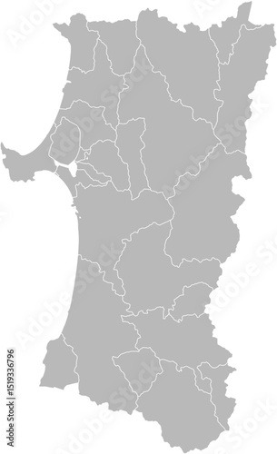 Akita, Japan – administrative vector map with municipality boundaries (Web Mercator projection, PPT-compatible & fully editable)