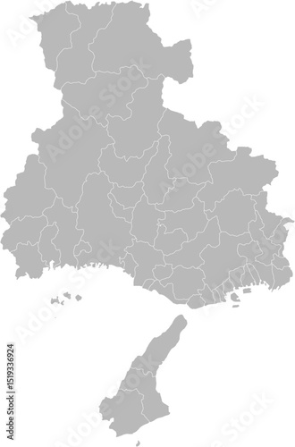 Hyogo, Japan – administrative vector map with municipality boundaries (Web Mercator projection, PPT-compatible & fully editable)