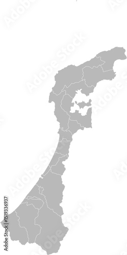 Ishikawa, Japan – administrative vector map with municipality boundaries (Web Mercator projection, PPT-compatible & fully editable)