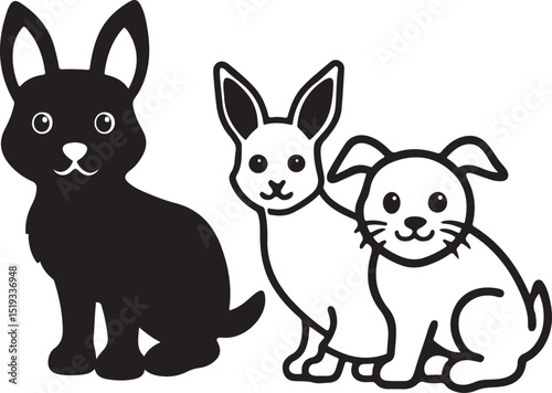 set of funny rabbits