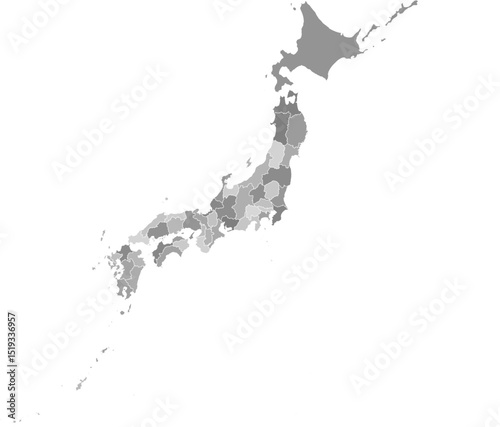 Japan administrative vector map with prefecture  boundaries (Web Mercator projection, PPT-compatible & fully editable)