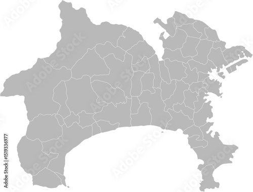 Kanagawa, Japan – administrative vector map with municipality boundaries (Web Mercator projection, PPT-compatible & fully editable)