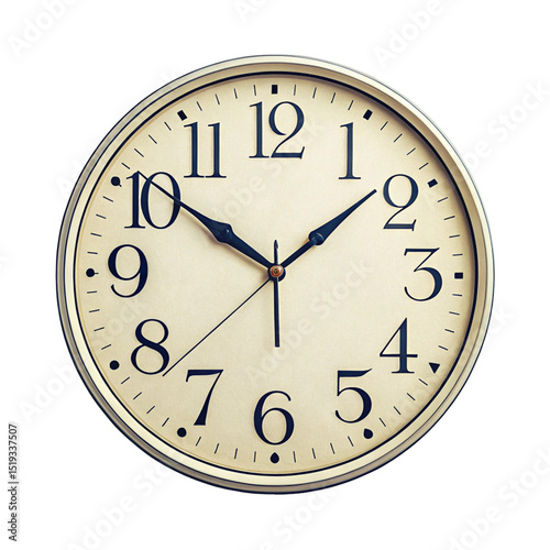 White-isolated wall clock displaying hours, minutes, and seconds, ideal for office and business timekeeping